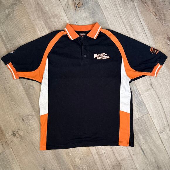 Harley-Davidson Black and Orange Polo Mens Size Large - Picture 1 of 10